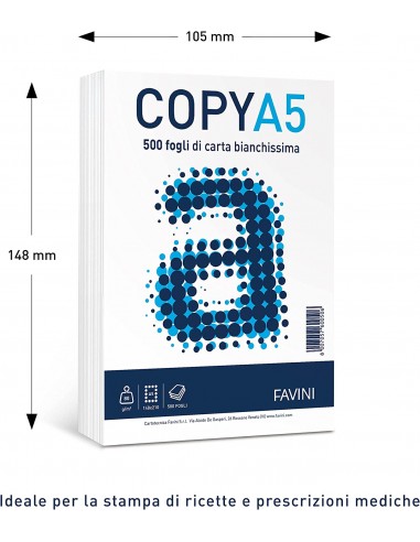 conf. 12 Risme da 500 fogli Carta Copy Favini A5 80 gr - Bianco- A620505 Favini - 3
