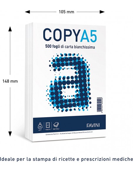 conf. 12 Risme da 500 fogli Carta Copy Favini A5 80 gr - Bianco- A620505 Favini - 3