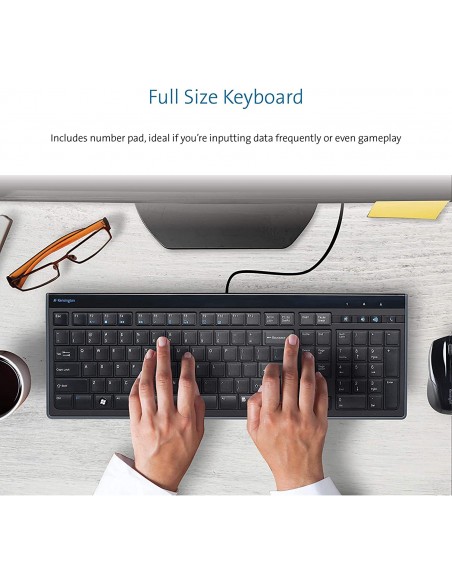 Tastiera Kensington Advance Fit Standard con Profilo Sottile da 19 mm, Cavo USB 1,9 m - K72357IT Kensington - 3