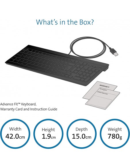 Tastiera Kensington Advance Fit Standard con Profilo Sottile da 19 mm, Cavo USB 1,9 m - K72357IT Kensington - 8
