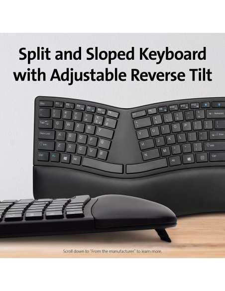 Kensington Tastiera wireless ergonomica ProFit Ergo - Tastiera divisa, Doppia funzionalità 2,4 GHz & Bluetooth - K75401IT Kensin