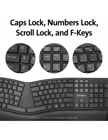 Kensington Tastiera wireless ergonomica ProFit Ergo - Tastiera divisa, Doppia funzionalità 2,4 GHz & Bluetooth - K75401IT Kensin