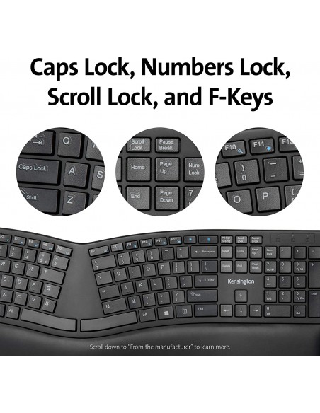 Kensington Tastiera wireless ergonomica ProFit Ergo - Tastiera divisa, Doppia funzionalità 2,4 GHz & Bluetooth - K75401IT Kensin