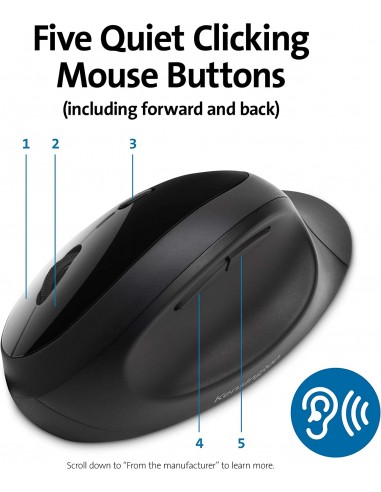 Mouse Ergonomico Kensington Wireless Pro Fit Ergo Dual , Connessione 2.4G Usb O Bluetooth, 3 Impostazioni Dpi & 5 Pulsanti Kensi