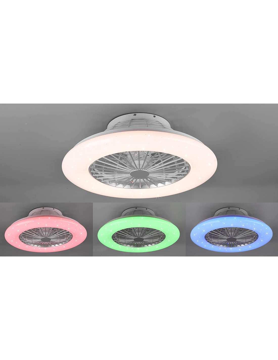 Ventilatore Da Soffitto Con Plafoniera A Led Dimmerabile Rgb Cambiocolore  Mod.Stralsund Cm.50