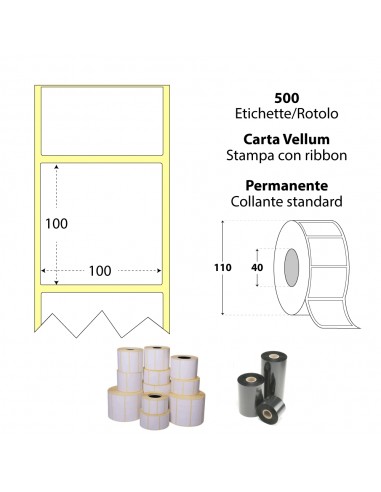 Rotolo da 500 etichette adesive - 100x100 mm - Carta Vellum - Anima 40 - My Label My Label - 1