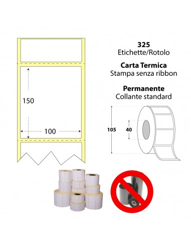 Rotolo da 325 etichette adesive - 100x150 mm - Termica Eco - Anima 40 - Pre-taglio ogni etichetta My Label My Label - 1