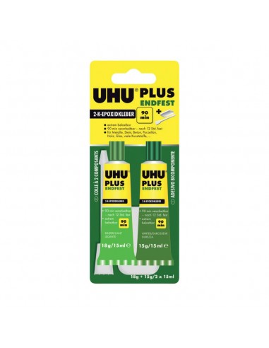 Colla bicomponente Uhu Plus Endfest 90 min - 30ml (2x15ml) - trasparente - UHU - D9249 UHU - 1