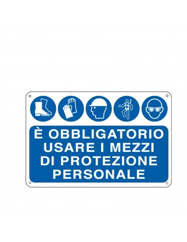 Cartello Alluminio 30X20Cm 'E' Obbligatorio Usare I Mezzi Di Protezione Individuali' Cartelli Segnalatori - 1