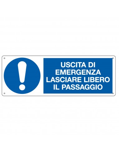 Cartello Alluminio 35X12,5Cm - Uscita Di Emergenza Lasciare Libero Il Passaggio Cartelli Segnalatori - 1