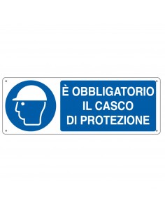 Cartello Alluminio 35X12,5Cm - E' Obbligatorio il casco di protezione Cartelli Segnalatori - 1