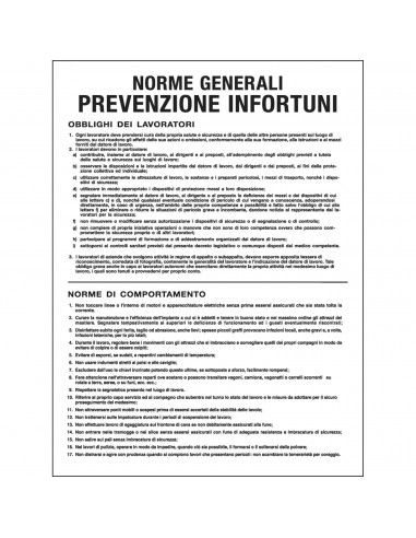 Cartello in Polionda 50X67Cm 'Norme Generali Prevenzione Infortuni' - Cantieri Cartelli Segnalatori - 1