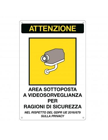 Cartello Alluminio 20x30 cm 'Area Sottoposta A Videosorveglianza' Rif.Gdpr Cartelli Segnalatori - 1
