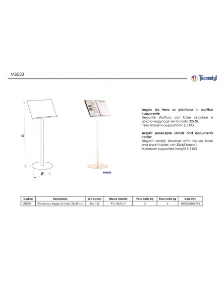 Leggio in acrilico Tecnostyl - altezza da 122 base da ø 36 cm - MB030 Tecnostyl - 3