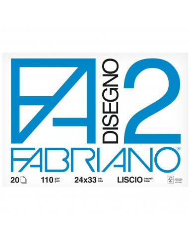 Fabriano disegno 2 - Liscio - 24x33 cm - a 4 angoli - 110 g/mq - 20 fogli - 06200516 Fabriano - 1