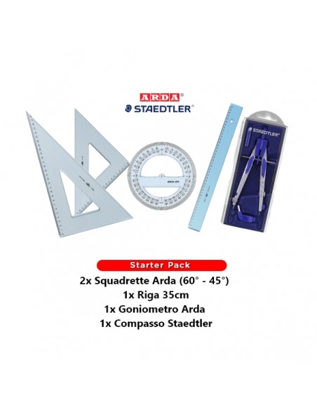 Starter Pack Disegno da 5 pz : Squadrette Goniometro Riga e Compasso  - 1