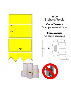 Rotolo da 1500 etichette adesive - 40x30 mm - Termica Eco - Colore Etichetta Giallo - Anima 25 - My Label My Label - 1 2