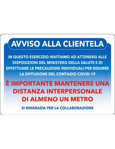 Cartello Avviso alla Clientela Covid-19 - alluminio - 30x20 cm - 04801000ALB0300X0200 Pubblicentro - 1