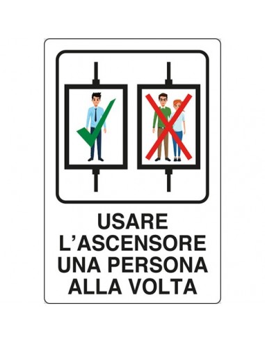 Adesivo Avviso Usare L'Ascensore Uno alla Volta - pvc - 30x20 cm - 06905090ADB0300X0200 Pubblicentro - 2