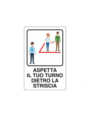 Adesivo Avviso Aspetta il Turno dietro la striscia - pvc - 20x30 cm - 04801070ADB0300X0200 Pubblicentro - 3