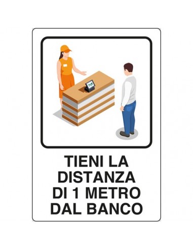 Adesivo Avviso Tieni la distanza di 1 Metro dal Banco - pvc - 20x30 cm - 04801080ADB0300X0200 Pubblicentro - 4