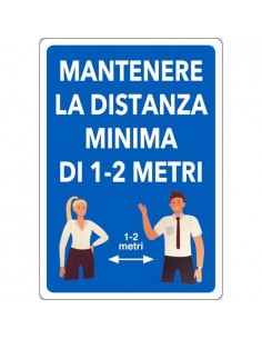 Cartelli Mantenere la distanza minima di 1-2 Metri - alluminio - 30x20 cm - 04801050ALB0300X0200 Pubblicentro - 1