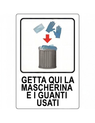 Adesivo Getta Qui la Mascherina e i Guanti Usati - pvc - 30x20 cm - 04802090ADB0300X0200  - 2