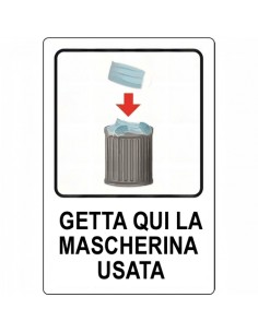 Adesivo Getta Qui la Mascherina Usata - pvc - 30x20 cm - 04802070ADB0300X0200  - 2