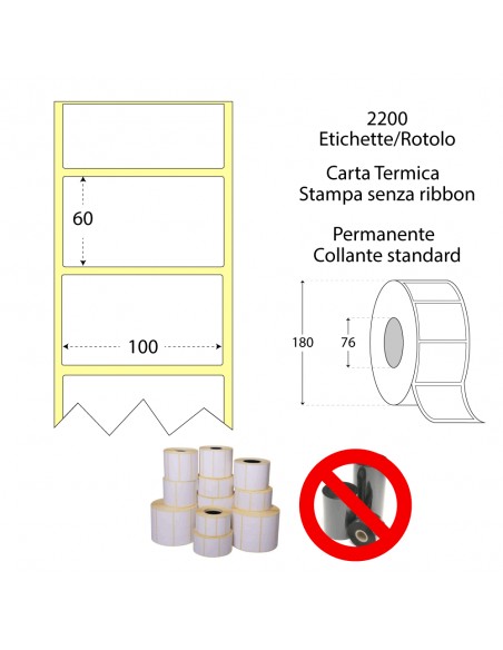 Rotolo da 2200 etichette adesive - 100x60 mm - Carta Termica- Anima 76 - My Label My Label - 1